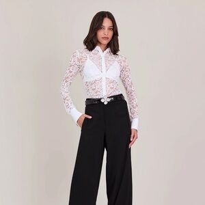 Anne Fontaine Semi Sheer Embroidered Button-up Shirt.